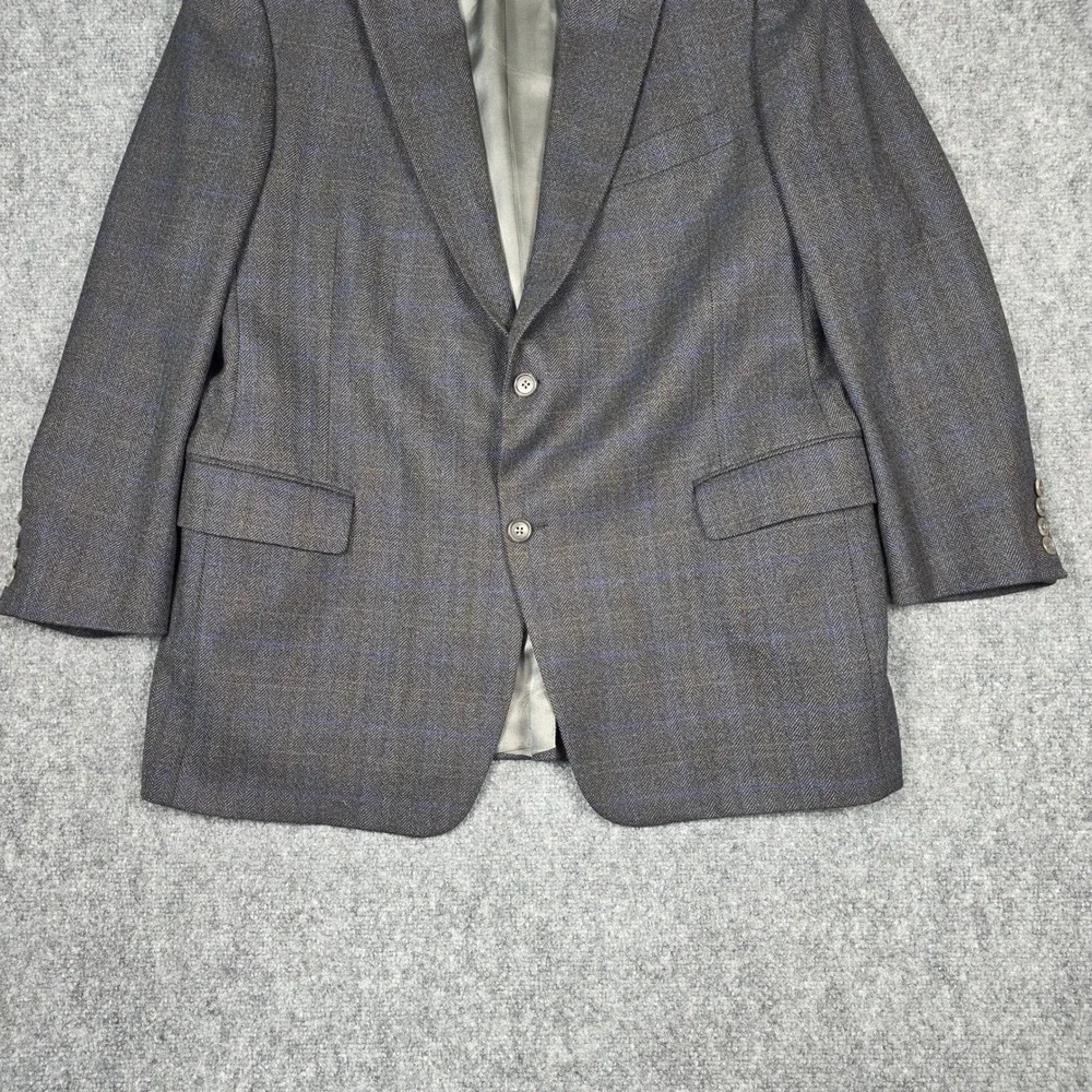 Hart Schaffner Marx Wool‎ Blazer Men 42PT Gray Herringbone Tweed Windowpane USA